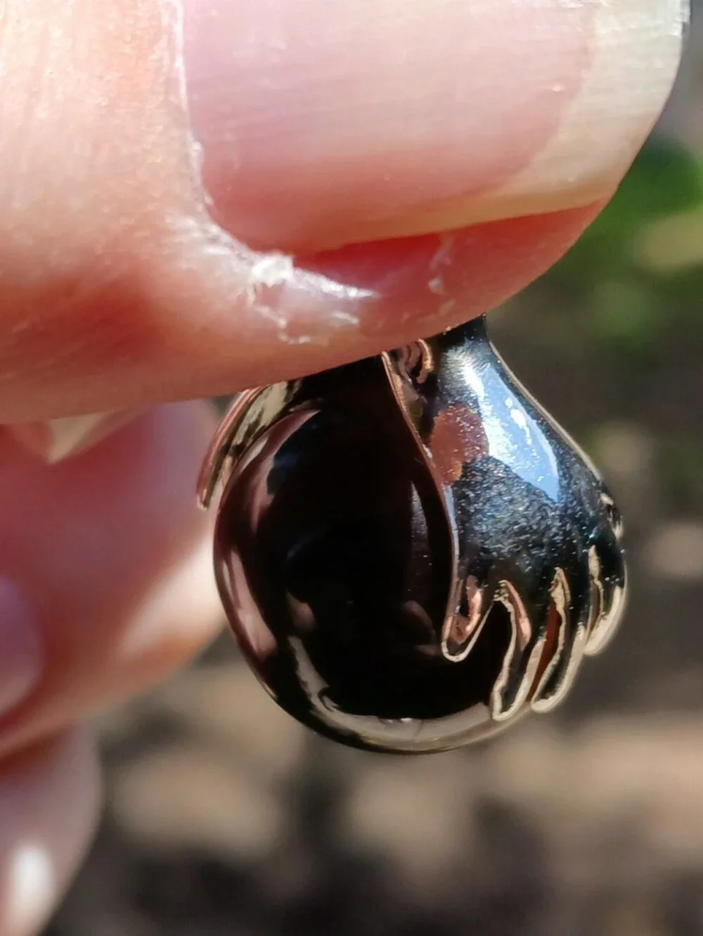 New 18K Hands Holding Tiger Eye Sphere Pendant.
